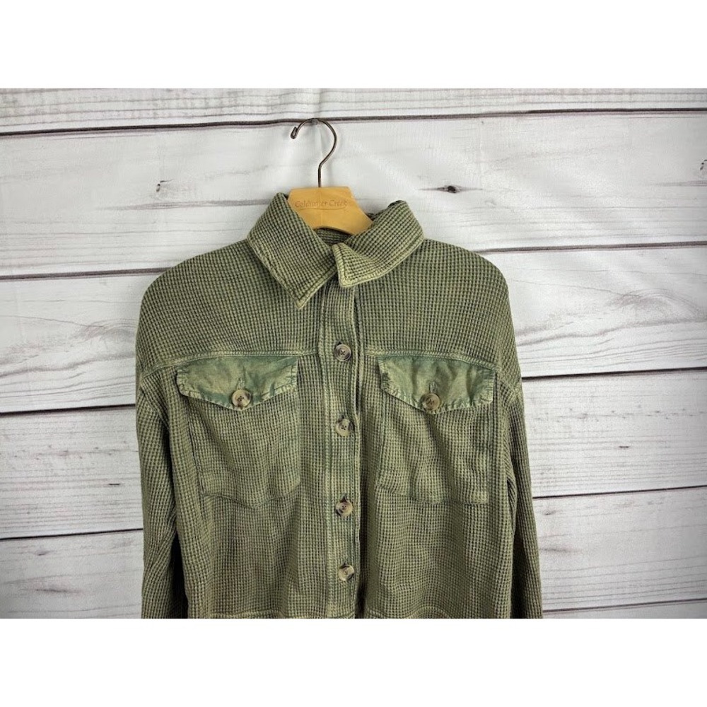 Bagatelle Collection Olive Green Waffle Knit Cropped Shacket Shirt Jacket Small - Picture 3 of 7